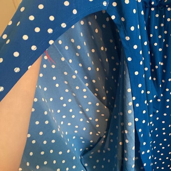 Like New London Times Cobalt Blue White Polka Dot Cropped Jumpsuit - Picture 6 of 8